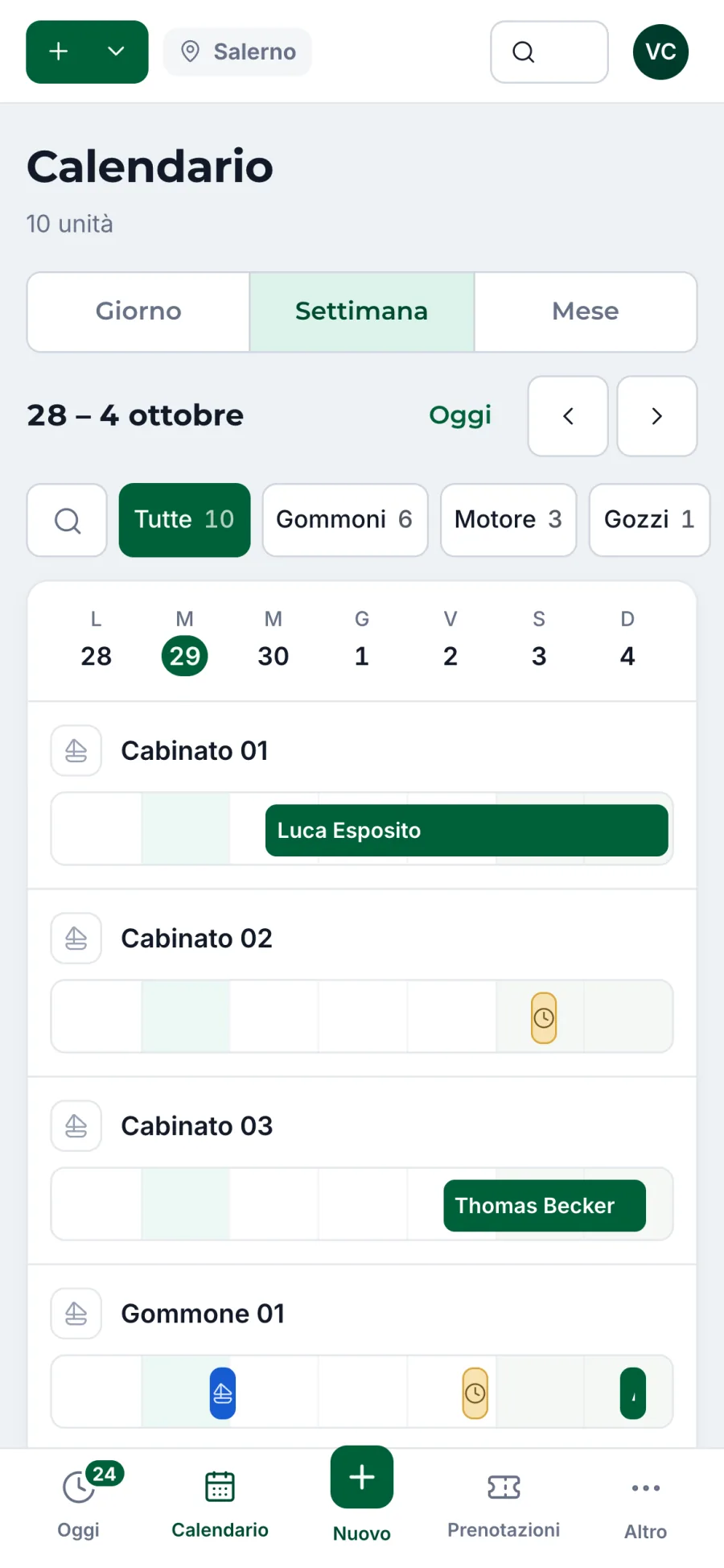 Il calendario di MarinaManager sul telefono, barca per barca